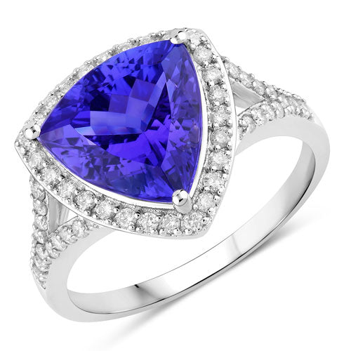 Bids.com 4.42 Carat Genuine Tanzanite and White Diamond 14K White Gold Ring Rings White Smoke size 6.00,size 7.00,size 8.00