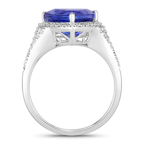 Bids.com 4.42 Carat Genuine Tanzanite and White Diamond 14K White Gold Ring Rings White Smoke size 6.00,size 7.00,size 8.00