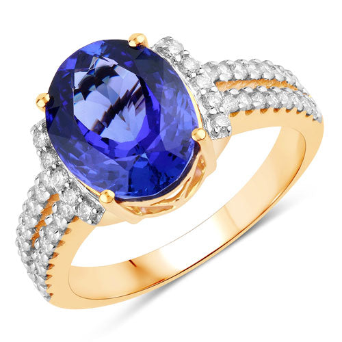 Bids.com 4.20 Carat Genuine Tanzanite and White Diamond 14K Yellow Gold Ring Rings White Smoke size 6.00,size 7.00,size 8.00