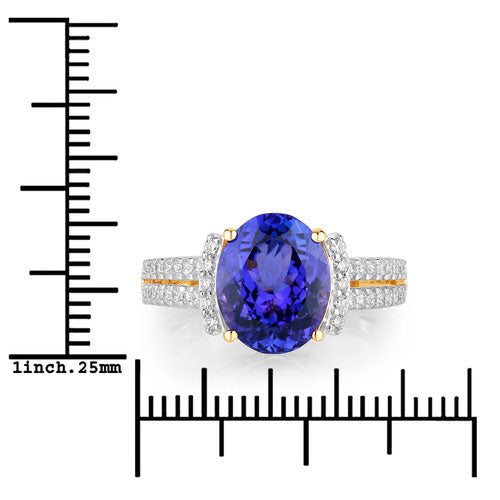 Bids.com 4.20 Carat Genuine Tanzanite and White Diamond 14K Yellow Gold Ring Rings White Smoke size 6.00,size 7.00,size 8.00
