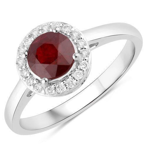 Bids.com 1.12 Carat Genuine Ruby and White Diamond 14K White Gold Ring Rings White Smoke size 6.00,size 7.00,size 8.00