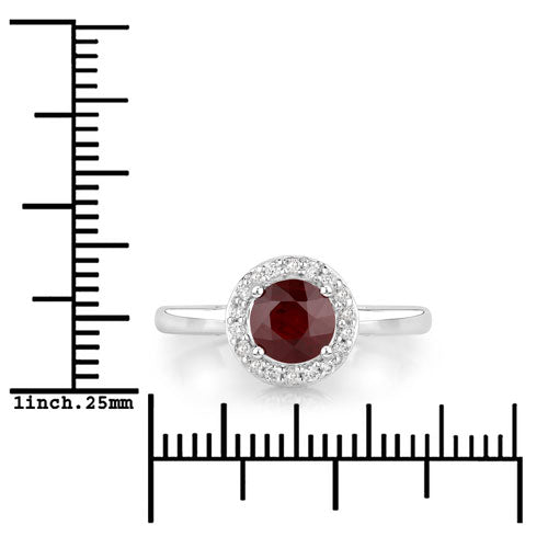 Bids.com 1.12 Carat Genuine Ruby and White Diamond 14K White Gold Ring Rings White Smoke size 6.00,size 7.00,size 8.00