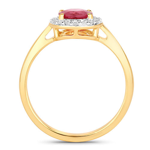 Bids.com 1.12 Carat Genuine Ruby and White Diamond 14K Yellow Gold Ring Rings White Smoke size 6.00,size 7.00,size 8.00