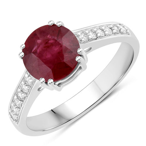 Bids.com 2.20 Carat Genuine Ruby and White Diamond 14K White Gold Ring Rings White Smoke size 6.00,size 7.00,size 8.00