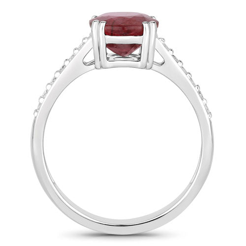 Bids.com 2.20 Carat Genuine Ruby and White Diamond 14K White Gold Ring Rings White Smoke size 6.00,size 7.00,size 8.00
