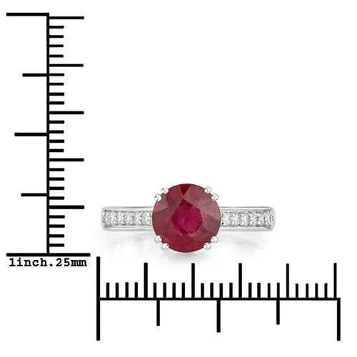 Bids.com 2.20 Carat Genuine Ruby and White Diamond 14K White Gold Ring Rings White Smoke size 6.00,size 7.00,size 8.00