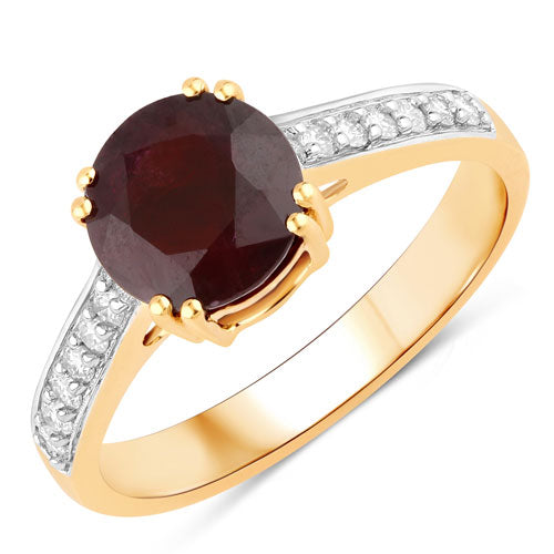 Bids.com 2.20 Carat Genuine Ruby and White Diamond 14K Yellow Gold Ring Rings White Smoke size 6.00,size 7.00,size 8.00