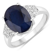 Bids.com 4.46 Carat Genuine Blue Sapphire and White Diamond 14K White Gold Ring Rings White Smoke size 6.00,size 7.00,size 8.00