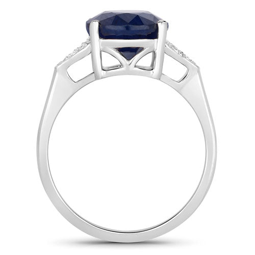 Bids.com 4.46 Carat Genuine Blue Sapphire and White Diamond 14K White Gold Ring Rings White Smoke size 6.00,size 7.00,size 8.00
