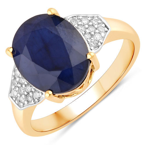 Bids.com 4.46 Carat Genuine Blue Sapphire and White Diamond 14K Yellow Gold Ring Rings White Smoke size 6.00,size 7.00,size 8.00