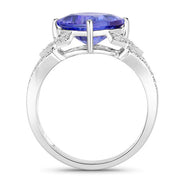 Bids.com 3.43 Carat Genuine Tanzanite and White Diamond 14K White Gold Ring Rings White Smoke size 6.00,size 7.00,size 8.00