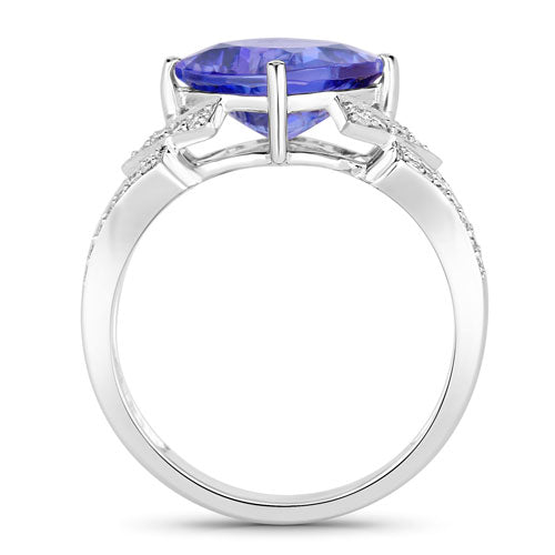 Bids.com 3.43 Carat Genuine Tanzanite and White Diamond 14K White Gold Ring Rings White Smoke size 6.00,size 7.00,size 8.00