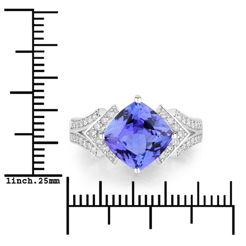 Bids.com 3.43 Carat Genuine Tanzanite and White Diamond 14K White Gold Ring Rings White Smoke size 6.00,size 7.00,size 8.00