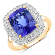 Bids.com 4.84 Carat Genuine Tanzanite and White Diamond 14K Yellow Gold Ring Rings White Smoke size 6.00,size 7.00,size 8.00