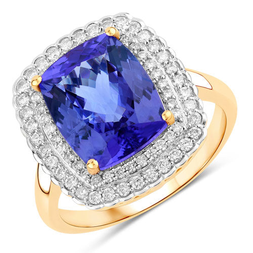 Bids.com 4.84 Carat Genuine Tanzanite and White Diamond 14K Yellow Gold Ring Rings White Smoke size 6.00,size 7.00,size 8.00