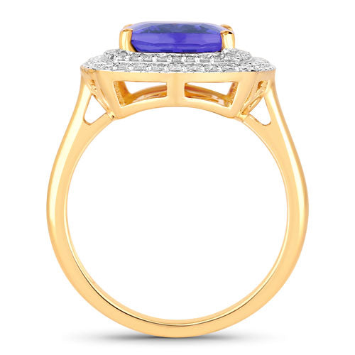 Bids.com 4.84 Carat Genuine Tanzanite and White Diamond 14K Yellow Gold Ring Rings White Smoke size 6.00,size 7.00,size 8.00