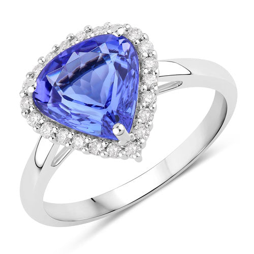 Bids.com 2.60 Carat Genuine Tanzanite and White Diamond 14K White Gold Ring Rings White Smoke size 6.00,size 7.00,size 8.00