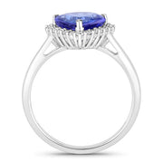 Bids.com 2.60 Carat Genuine Tanzanite and White Diamond 14K White Gold Ring Rings White Smoke size 6.00,size 7.00,size 8.00