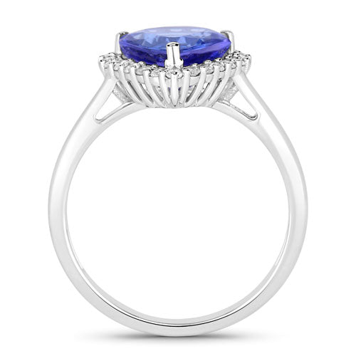 Bids.com 2.60 Carat Genuine Tanzanite and White Diamond 14K White Gold Ring Rings White Smoke size 6.00,size 7.00,size 8.00