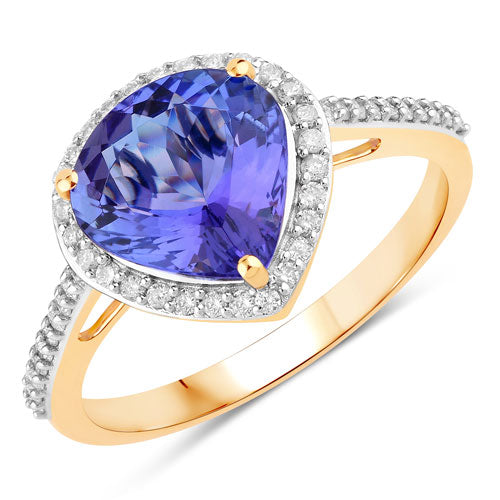 Bids.com 2.49 Carat Genuine Tanzanite and White Diamond 14K Yellow Gold Ring Rings White Smoke size 6.00,size 7.00,size 8.00