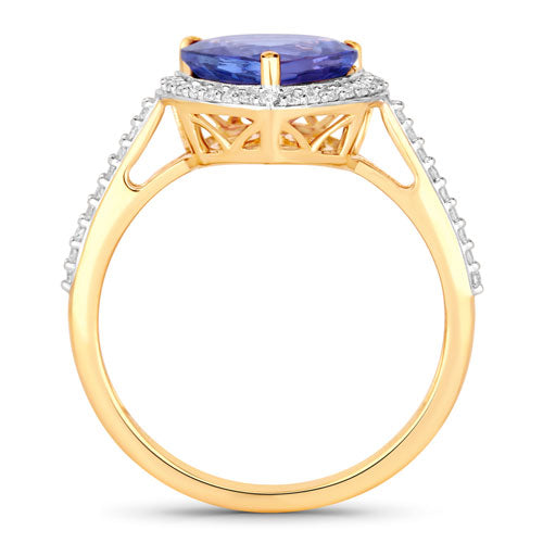 Bids.com 2.49 Carat Genuine Tanzanite and White Diamond 14K Yellow Gold Ring Rings White Smoke size 6.00,size 7.00,size 8.00