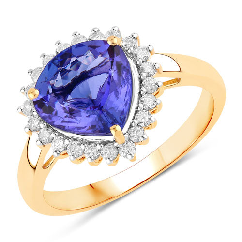 Bids.com 2.68 Carat Genuine Tanzanite and White Diamond 14K Yellow Gold Ring Rings White Smoke size 6.00,size 7.00,size 8.00