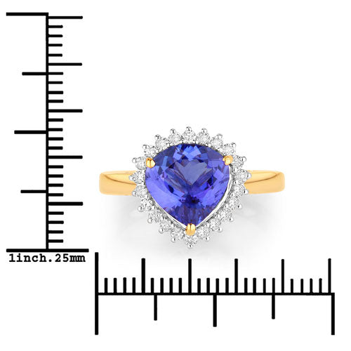 Bids.com 2.68 Carat Genuine Tanzanite and White Diamond 14K Yellow Gold Ring Rings White Smoke size 6.00,size 7.00,size 8.00