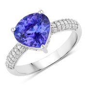 Bids.com 3.18 Carat Genuine Tanzanite and White Diamond 14K White Gold Ring Rings White Smoke size 6.00,size 7.00,size 8.00