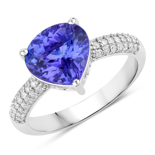 Bids.com 3.18 Carat Genuine Tanzanite and White Diamond 14K White Gold Ring Rings White Smoke size 6.00,size 7.00,size 8.00