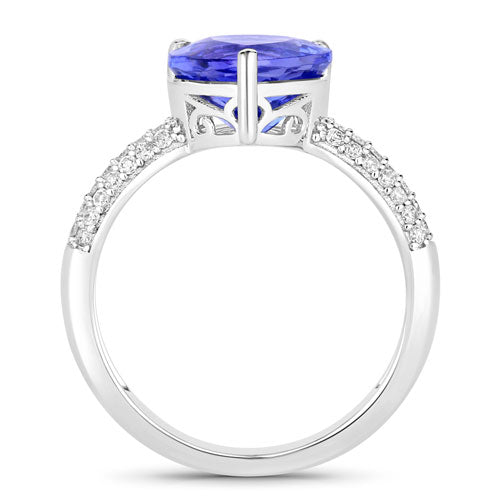 Bids.com 3.18 Carat Genuine Tanzanite and White Diamond 14K White Gold Ring Rings White Smoke size 6.00,size 7.00,size 8.00