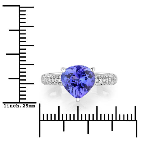 Bids.com 3.18 Carat Genuine Tanzanite and White Diamond 14K White Gold Ring Rings White Smoke size 6.00,size 7.00,size 8.00