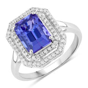 Bids.com 3.32 Carat Genuine Tanzanite and White Diamond 14K White Gold Ring Rings White Smoke size 6.00,size 7.00,size 8.00