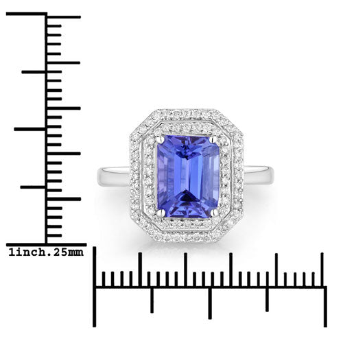 Bids.com 3.32 Carat Genuine Tanzanite and White Diamond 14K White Gold Ring Rings White Smoke size 6.00,size 7.00,size 8.00