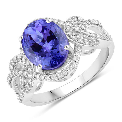 Bids.com 4.08 Carat Genuine Tanzanite and White Diamond 14K White Gold Ring Rings White Smoke size 6.00,size 7.00,size 8.00
