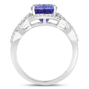 Bids.com 4.08 Carat Genuine Tanzanite and White Diamond 14K White Gold Ring Rings White Smoke size 6.00,size 7.00,size 8.00