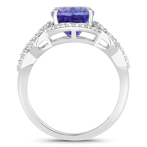 Bids.com 4.08 Carat Genuine Tanzanite and White Diamond 14K White Gold Ring Rings White Smoke size 6.00,size 7.00,size 8.00
