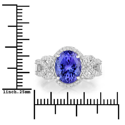 Bids.com 4.08 Carat Genuine Tanzanite and White Diamond 14K White Gold Ring Rings White Smoke size 6.00,size 7.00,size 8.00