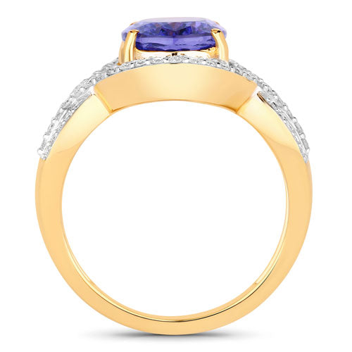 Bids.com 3.56 Carat Genuine Tanzanite and White Diamond 14K Yellow Gold Ring Rings White Smoke size 6.00,size 7.00,size 8.00
