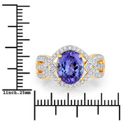 Bids.com 3.56 Carat Genuine Tanzanite and White Diamond 14K Yellow Gold Ring Rings White Smoke size 6.00,size 7.00,size 8.00