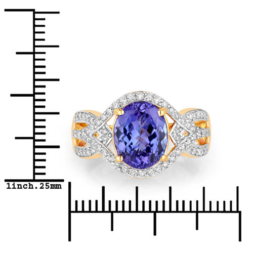 Bids.com 3.56 Carat Genuine Tanzanite and White Diamond 14K Yellow Gold Ring Rings White Smoke size 6.00,size 7.00,size 8.00