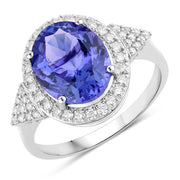 Bids.com 3.97 Carat Genuine Tanzanite and White Diamond 14K White Gold Ring Rings White Smoke size 6.00,size 7.00,size 8.00