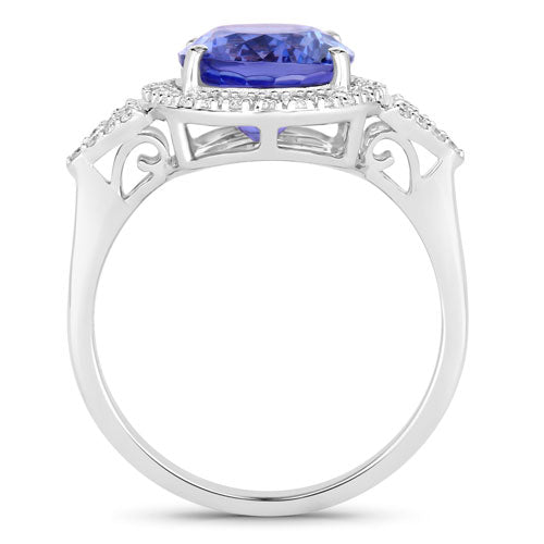 Bids.com 3.97 Carat Genuine Tanzanite and White Diamond 14K White Gold Ring Rings White Smoke size 6.00,size 7.00,size 8.00
