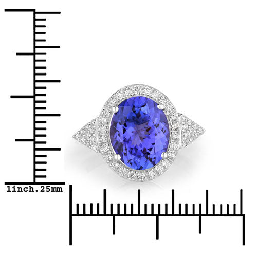Bids.com 3.97 Carat Genuine Tanzanite and White Diamond 14K White Gold Ring Rings White Smoke size 6.00,size 7.00,size 8.00