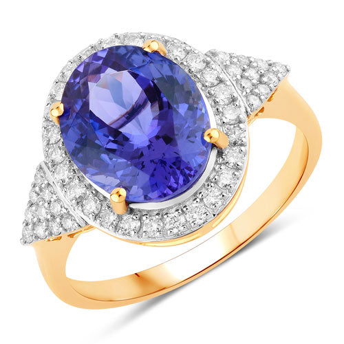Bids.com 4.13 Carat Genuine Tanzanite and White Diamond 14K Yellow Gold Ring Rings White Smoke size 6.00,size 7.00,size 8.00