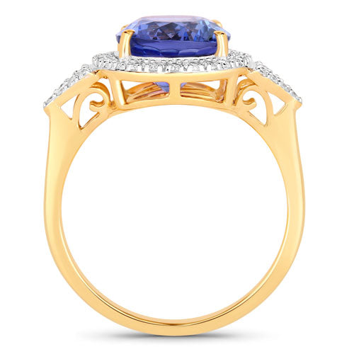 Bids.com 4.13 Carat Genuine Tanzanite and White Diamond 14K Yellow Gold Ring Rings White Smoke size 6.00,size 7.00,size 8.00