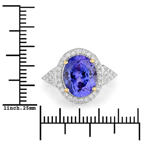 Bids.com 4.13 Carat Genuine Tanzanite and White Diamond 14K Yellow Gold Ring Rings White Smoke size 6.00,size 7.00,size 8.00