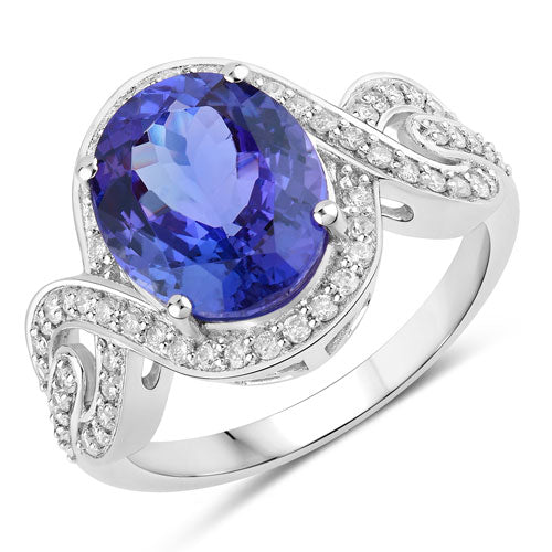 Bids.com 4.54 Carat Genuine Tanzanite and White Diamond 14K White Gold Ring Rings White Smoke size 6.00,size 7.00,size 8.00