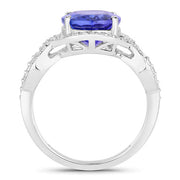 Bids.com 4.54 Carat Genuine Tanzanite and White Diamond 14K White Gold Ring Rings White Smoke size 6.00,size 7.00,size 8.00