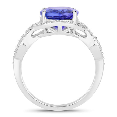 Bids.com 4.54 Carat Genuine Tanzanite and White Diamond 14K White Gold Ring Rings White Smoke size 6.00,size 7.00,size 8.00