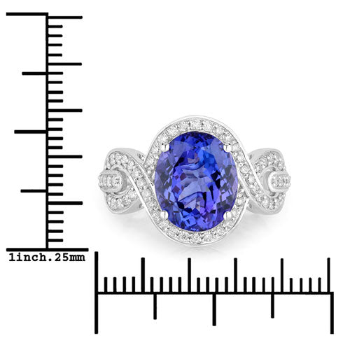 Bids.com 4.54 Carat Genuine Tanzanite and White Diamond 14K White Gold Ring Rings White Smoke size 6.00,size 7.00,size 8.00